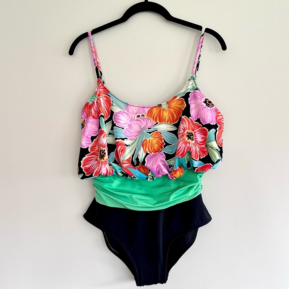 🧩VINTAGE Catalina One Piece Tropical Floral Bubble Swimsuit